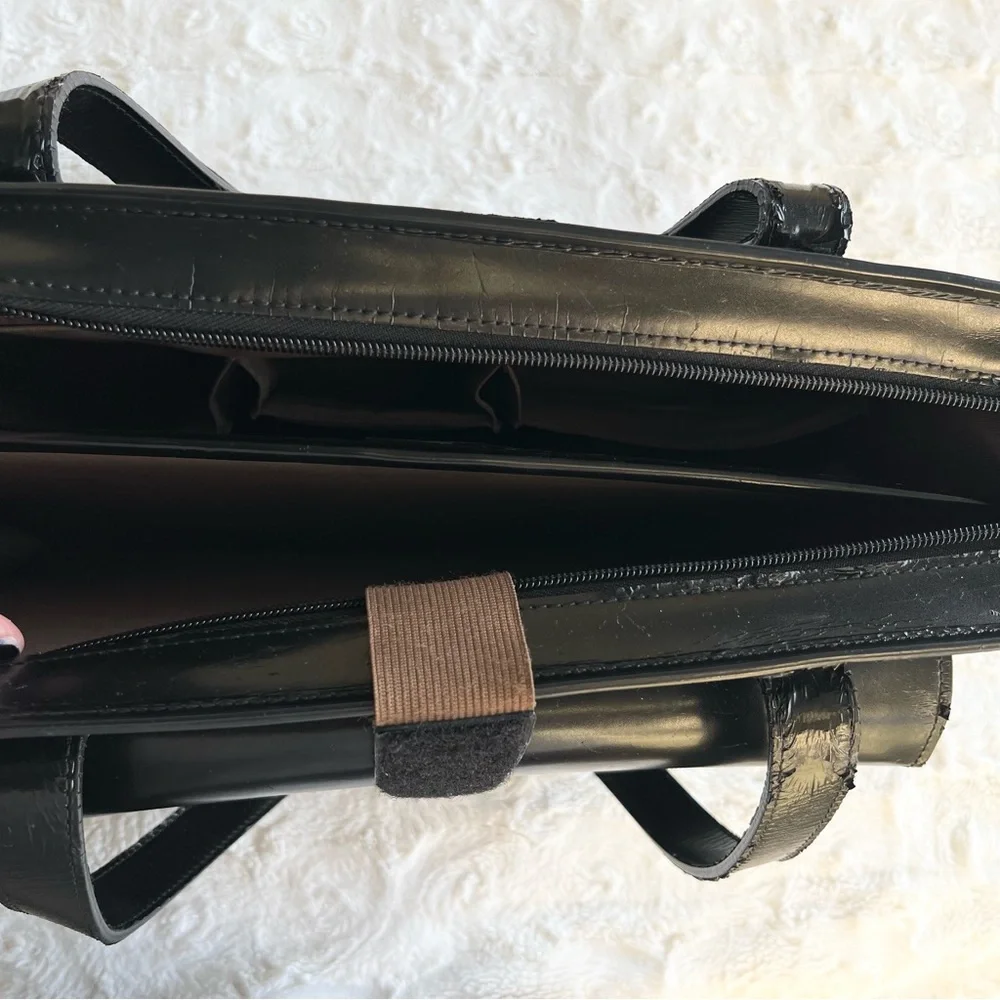 Jack Georges Bag Briefcase Womens Black Italian Leather Laptop Sleeve Zip *READ*